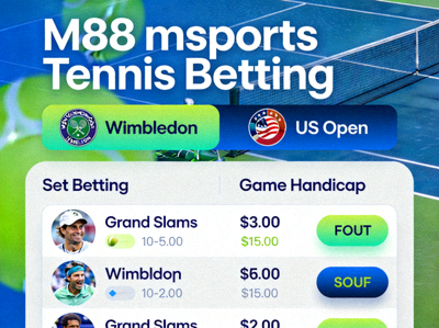 Antarmuka taruhan tenis di M88 msports untuk Grand Slam seperti Wimbledon dan US Open dengan set betting dan game handicap